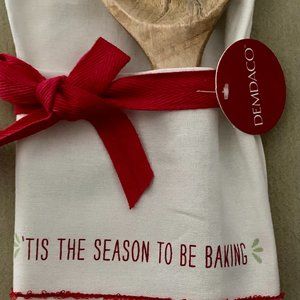 Christmas Holiday Towel + Wooden Spoon + Recipe Card Hostess Gift Set MSRP $25